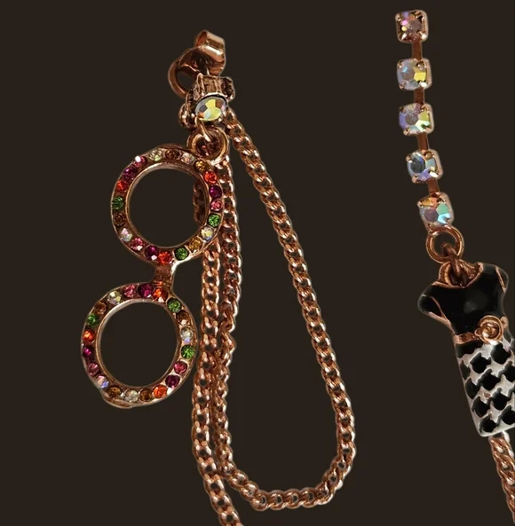 👓💖👗Betsey Mismatched Colorful Eyeglasses Dress Boot Disco Ball Earrings NWOT - Picture 9 of 9